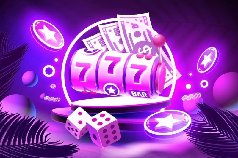 ilustratie cu un slot mecanic cu septari norocosi si alte elemente specifice cazinourilor online in jur