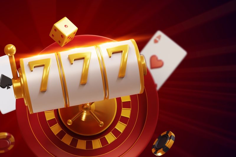 ilustratie tambur de slot cu septari, ruleta, carti de joc, zar si jetoane de cazino