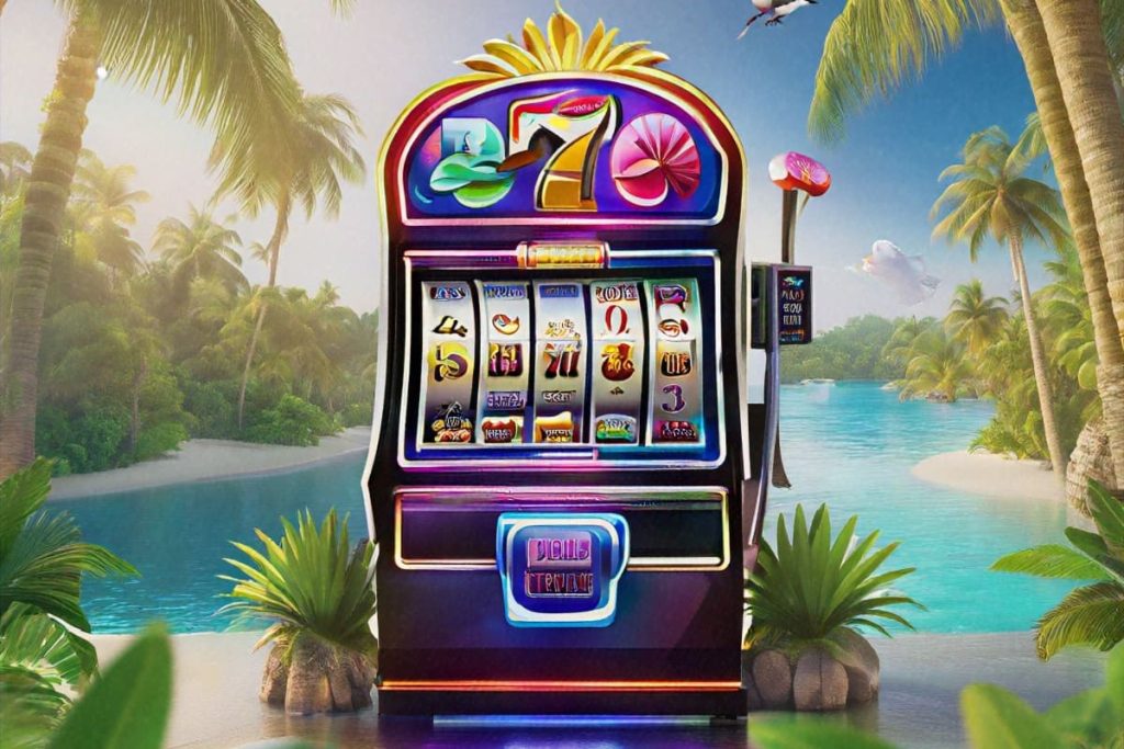 slot mecanic modern intr-un peisaj tropical