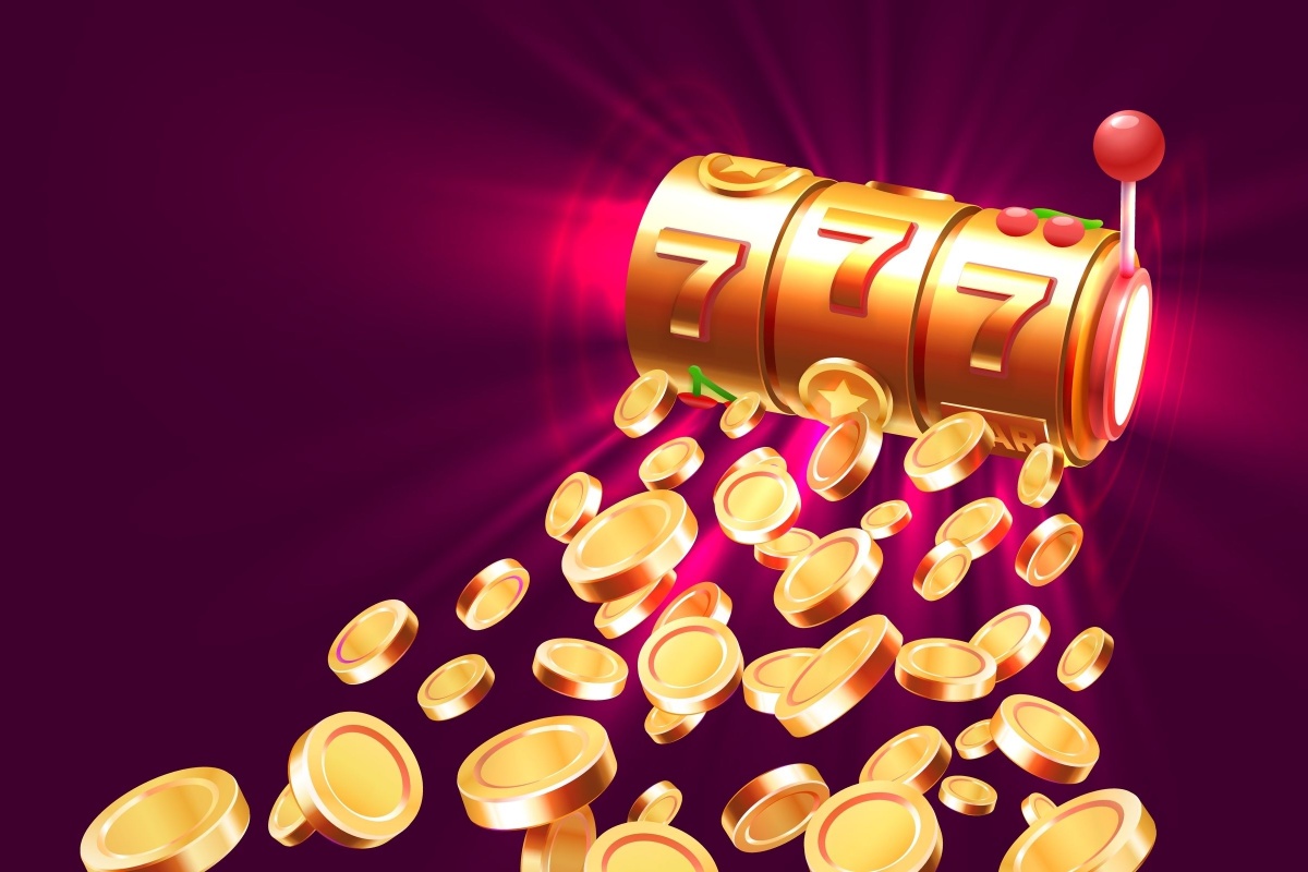 ilustratie cu un tambur de sloturi cu fructe si septari, alaturi de multe jetoane de cazino