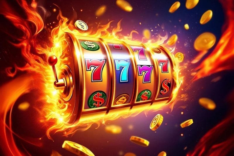 rola de slot mecanic cu septari norocosi si simboluri de dolari, cu jetoane de cazino in jur