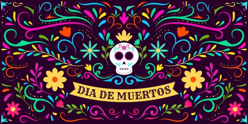 ilustratie inflorata cu craniu dia de los muertos