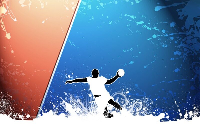 ilustratie rosu albastru cu un sut in handball